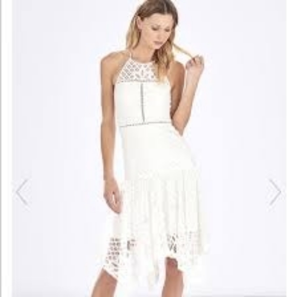 Parker lace halter handkerchief hem dress